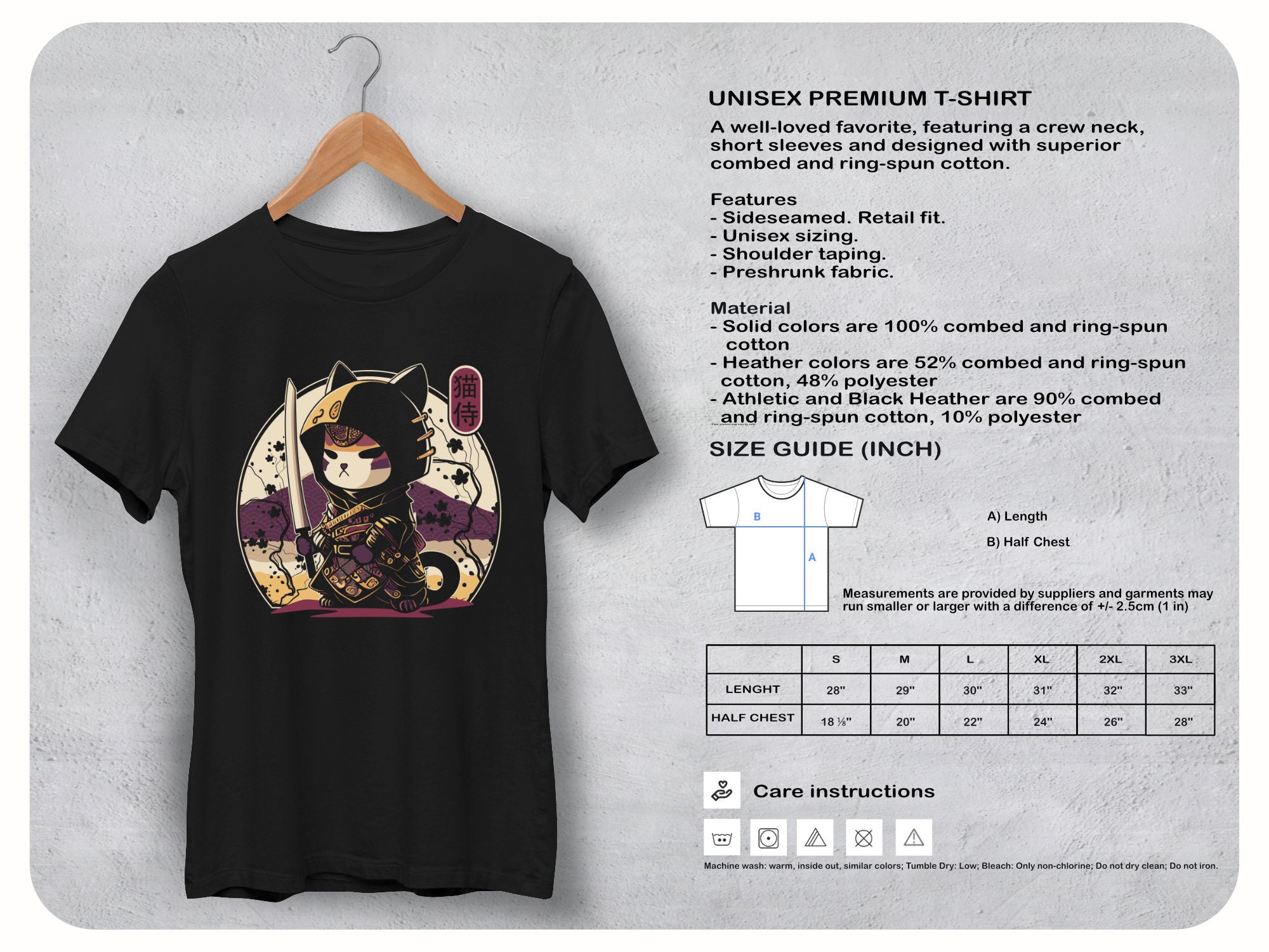 Samurai Cat T-shirt Japanese Kawaii Ninja Cat T-shirt - Etsy