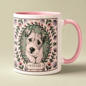 Custom Dog Portrait Mug | Personalized Floral Pet Name Keepsake image 1