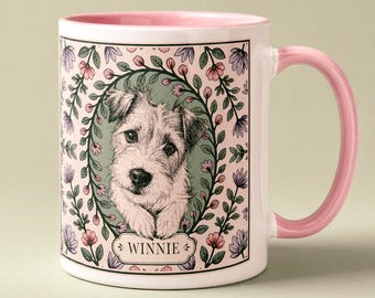 Custom Dog Portrait Mug From Photo | Personalized Floral Pet Mug With Name | English Garden Dog Mom Gift