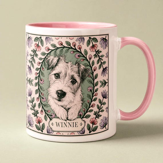 Custom Dog Portrait Mug | Personalized Floral Pet Name Keepsake