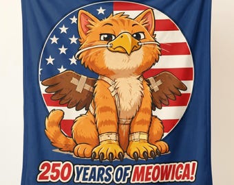 250 Years of Meowica Cat Eagle illustration Blanket | Patriotic USA Flag Throw
