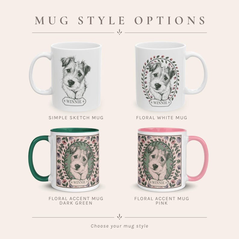 Custom Dog Portrait Mug | Personalized Floral Pet Name Keepsake image 4