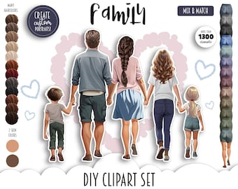 Family & Best Friends Clipart Bundle | Portrait Creator | Dad Daughter, Couples, Black Family View from Back | Sublimation PNG Gifts