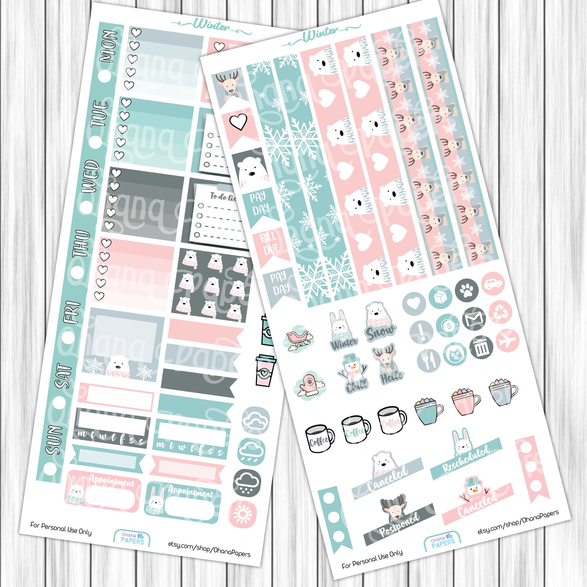 WINTER Printable Stickers HOBONICHI Planner Stickers Hobo Weeks Kit ...