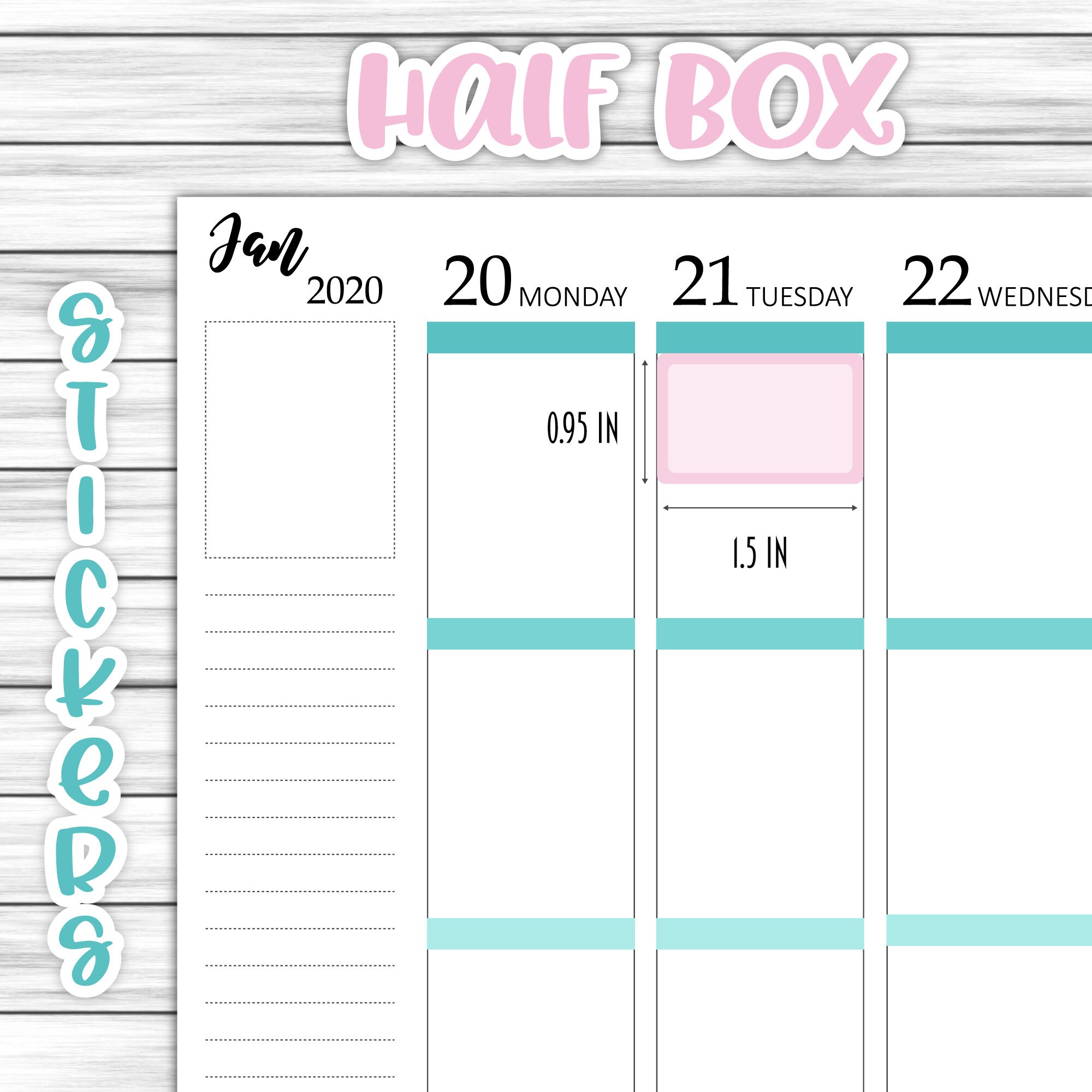 Printable Pastel Half Box Planner Stickers, Multicolor Half Boxes ...