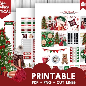 Naklejki do planera CHRISTMAS GIRL, Zestaw tygodniowy do wydrukowania na zimę, Pionowe naklejki dekoracyjne Erin Condren, Zestaw tygodniowego planera, Okres świąteczny