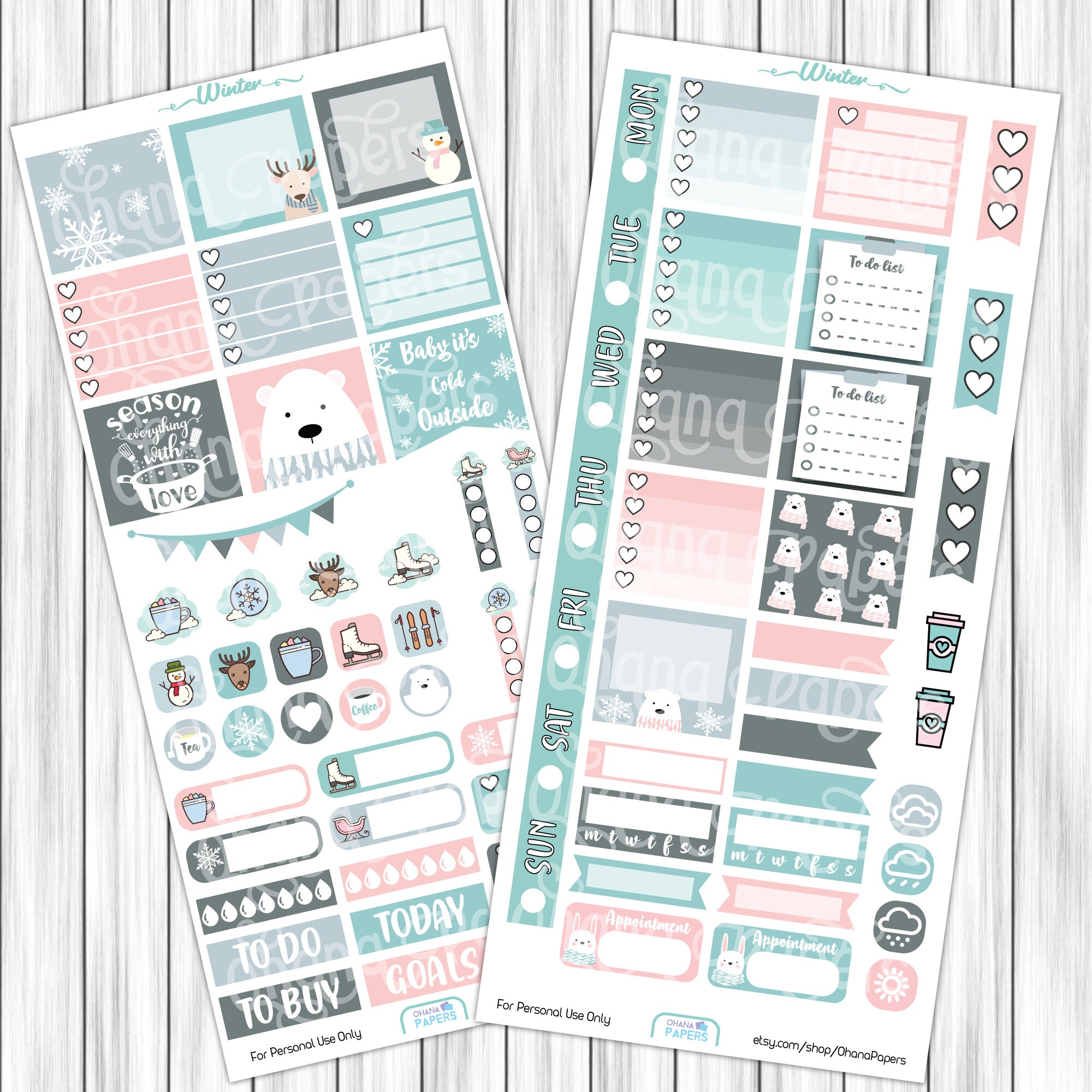 WINTER Printable Stickers HOBONICHI Planner Stickers Hobo Weeks Kit ...
