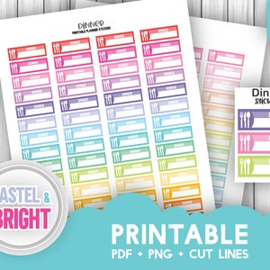 Printable Dinner Stickers, Meal Planner Stickers, Erin Condren Happy Planner Dinner Boxes, Meal Planning Functional