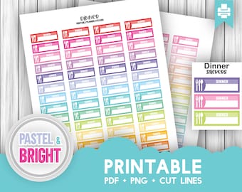 Printable Dinner Stickers, Meal Planner Stickers, Erin Condren Happy Planner Dinner Boxes, Meal Planning Functional