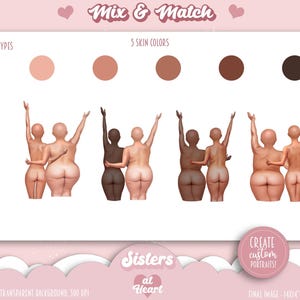 Bästa vänner - Soul Sisters BFF Clipart | Anpassad bästiskonst | Modeflickor PNG | Kurviga och plus size-bästisar | Vy bakifrån bild 7
