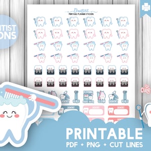 Adesivos para agendamento de consultas DENTAL para impressão - Adesivos decorativos, funcionais e fofos de lembrete com arquivos Cricut Cut - Dentista Kawaii