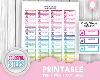 Afdrukbare stickers voor dagelijkse stappen, stickers voor dagelijkse trackingplanner, stickers voor gewoontetrackerbox, stickers voor Happy Planner Erin Condren Wrokout