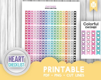 Printable Heart Checklist, Colorful Rainbow Planner Stickers, Colorful Flag Stickers, To Do List, Erin Condren Checklist Stickers