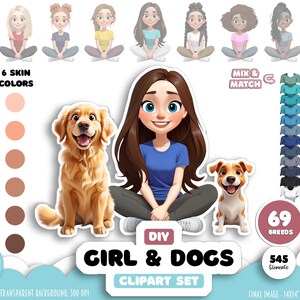 Hund Liebhaber Clipart | Benutzerdefinierte Hunderassen - Best Friends Hunde | Haustier Clipart | Hund Mama Papa | Mädchen & Hund Ansicht Vorderseite | Best Friends Kunst