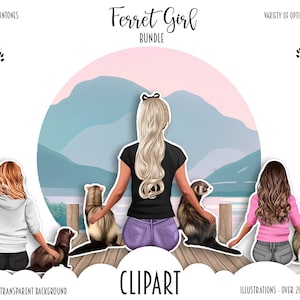 Imágenes prediseñadas de mejores amigos: ilustraciones de imágenes prediseñadas de hurones, ilustraciones de moda personalizables, ideas de regalos para amantes de las mascotas, adornos de animales