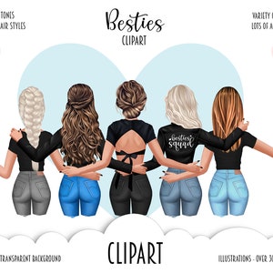 Melhores amigos jaquetas clipart, personalizado melhores amigos alma irmãs moda ilustração, várias meninas personalizadas, família irmãs presente bff