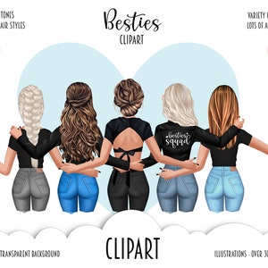 Beste vrienden jassen clipart, aangepaste Besties Soul Sisters Fashion illustratie, meerdere aangepaste meisjes, familie zusters cadeau Bff afbeelding 1