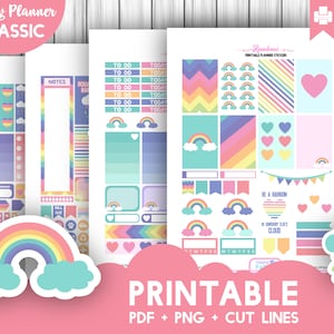 Pastel Rainbow Printable Planner Weekly Kit - Mambi Happy Planner | HP Cricut Stickers | Cute Planner Stickers