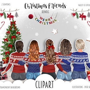 Melhores amigas de Natal Clipart - Presente de Natal personalizado para irmãs Bff de Ano Novo - Melhores amigas - Criador de retratos PNG