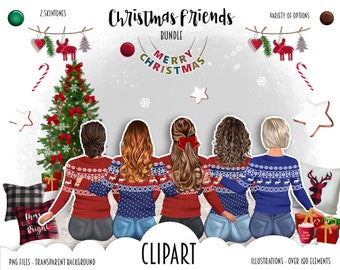 Christmas Friends Clipart: Personalized Holiday PNG Portrait Creator (Digital Download)