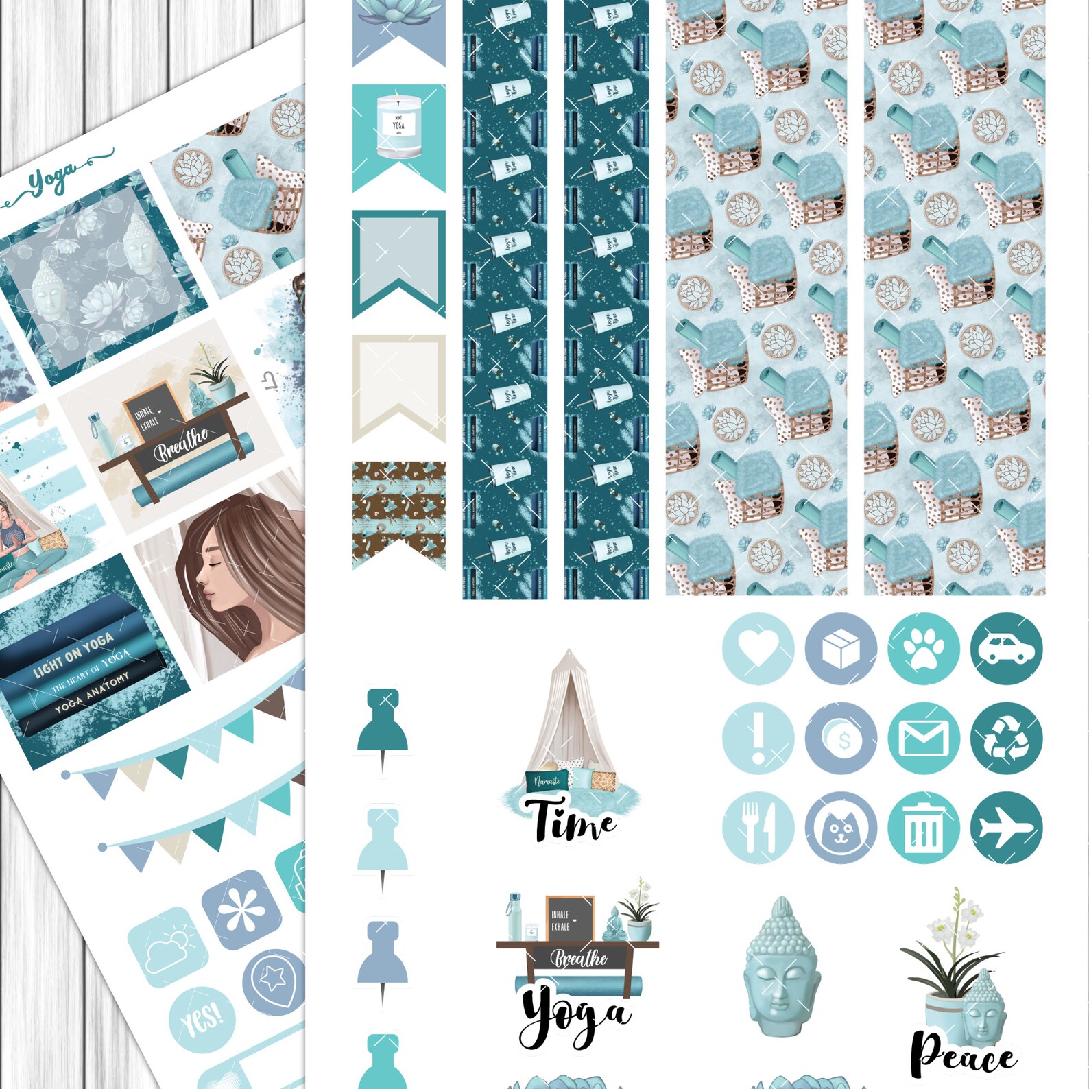 printable yoga planner stickers erin condren vertical weekly etsy