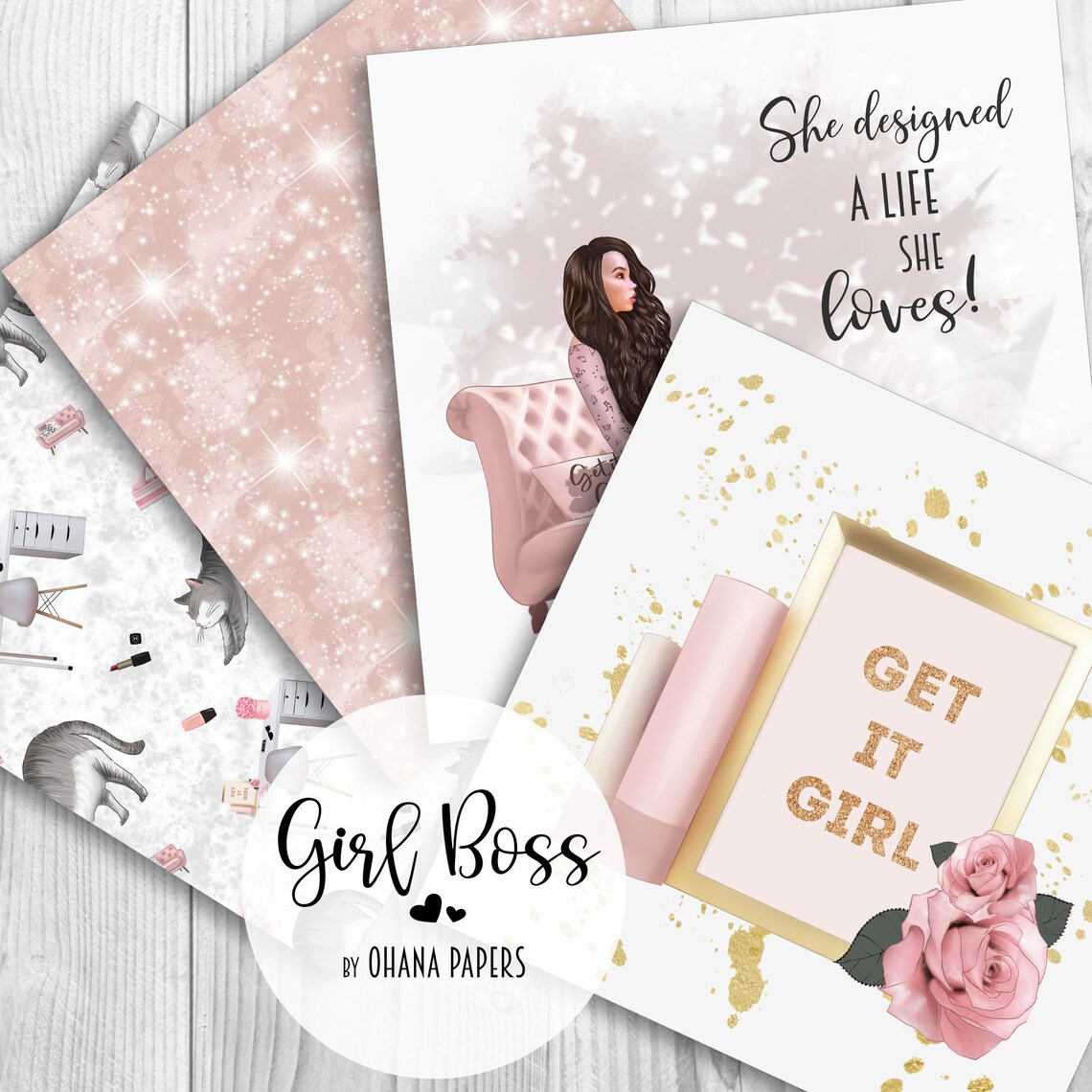 GIRL BOSS Digital Paper Pack - Fashion Illustration Seamless Patterns ...