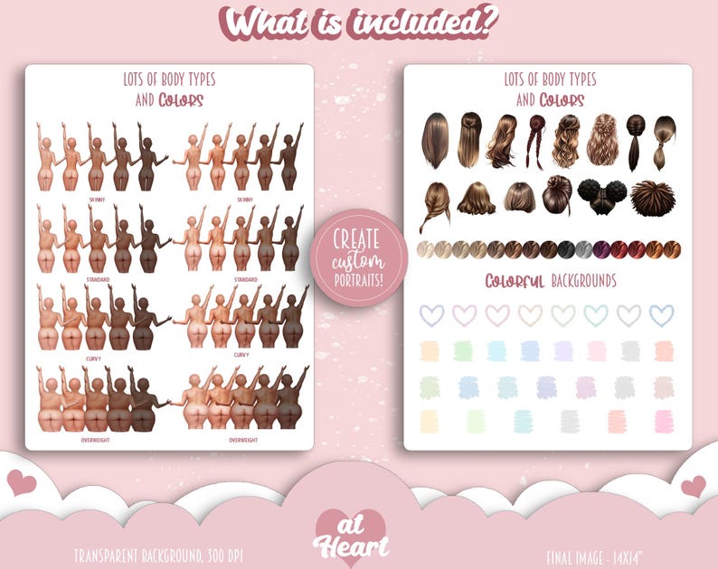 Bästa vänner - Soul Sisters BFF Clipart | Anpassad bästiskonst | Modeflickor PNG | Kurviga och plus size-bästisar | Vy bakifrån bild 3