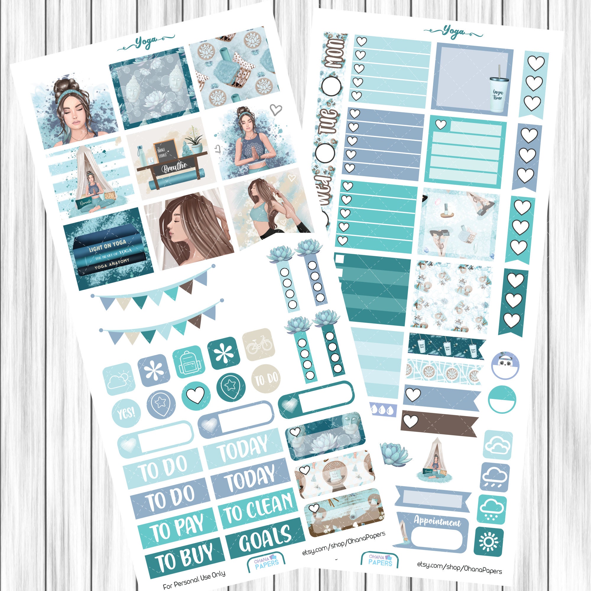 printable yoga planner stickers erin condren vertical weekly etsy
