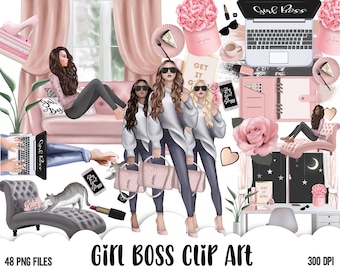 Girl Boss Clipart Planner Fashion Clipart | Office Roses Fashion Girl Clip Art - African American Planner Graphics Stickers, Business Woman