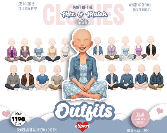 Family Clipart Character Creator | Custom Family, Casual Outfit Clipart, Sitting Front View, Avatar Creator, Sublimation Design