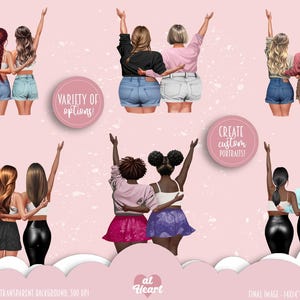 Bästa vänner - Soul Sisters BFF Clipart | Anpassad bästiskonst | Modeflickor PNG | Kurviga och plus size-bästisar | Vy bakifrån bild 2
