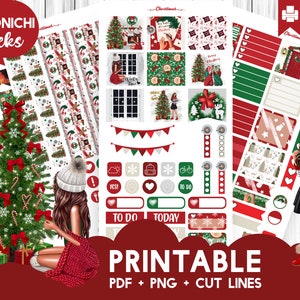 Naklejki do planera CHRISTMAS GIRL, zestaw tygodniowy Winter Hobo do wydrukowania, tygodnie Hobonichi, zestaw tygodniowego planera, okres świąteczny