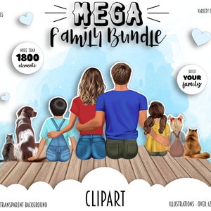 Family Clipart Bundle Illustrations familiales : maman, papa, enfants, chien et chat, meilleurs amis Frère, Soeur MEGA BUNDLE PNG image 1