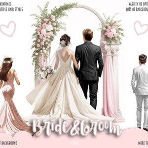Hochzeit Clipart - Braut & Bräutigam, Verlobung Karten Einladungen, Hochzeitskleid anpassbare Tassen, Familie | Paar Illustrationen, Bride-to-be