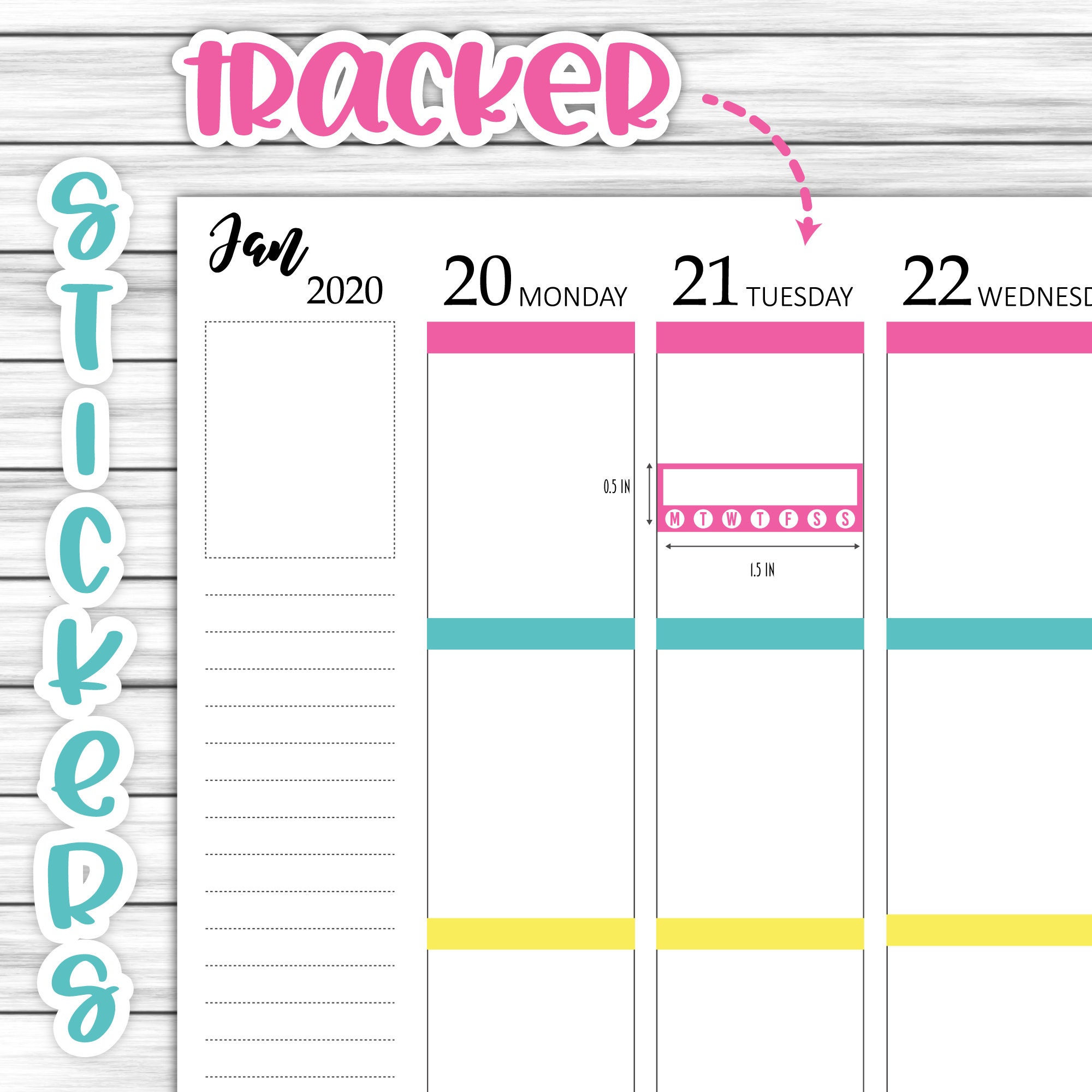 Printable Multicolor Habit Tracker Planner Stickers, Weekly Rainbow ...