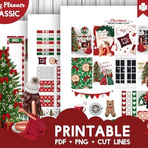 Naklejki do planera CHRISTMAS GIRL, do wydrukowania zimowy zestaw tygodniowy Mambi, zestaw tygodniowy Happy Planner, naklejki dekoracyjne, okres świąteczny