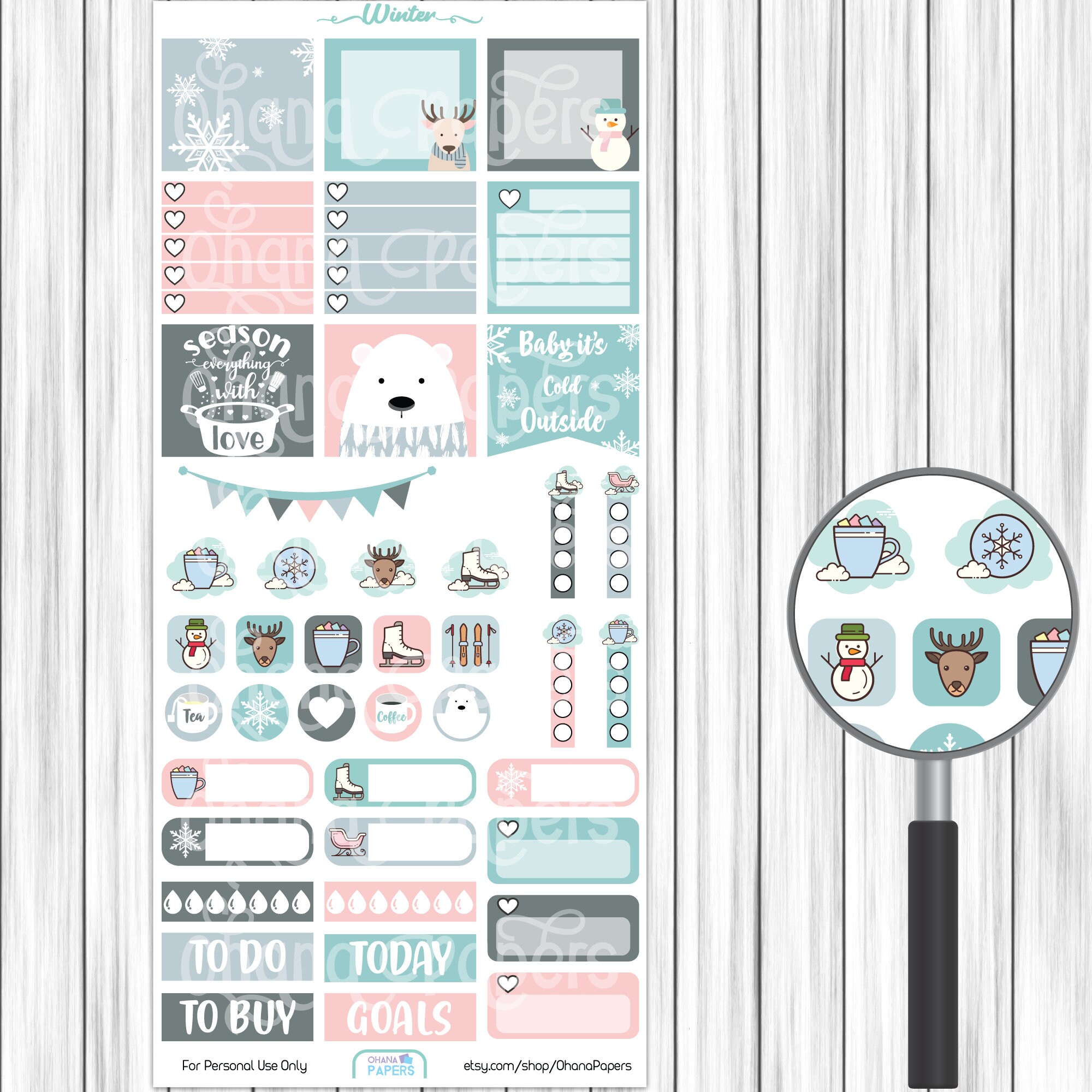 WINTER Printable Stickers HOBONICHI Planner Stickers Hobo | Etsy