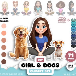 Dog Lover Clipart | Custom Dog Breeds - Best Friends Dogs | Pet Clipart | Dog Mom Dad | Girl & Dog View Front | Best Friends Art