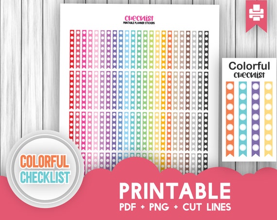 Printable Checklist Planner Stickers, Colorful Flag stickers, Rainbow To Do List, Digital Checklist Stickers