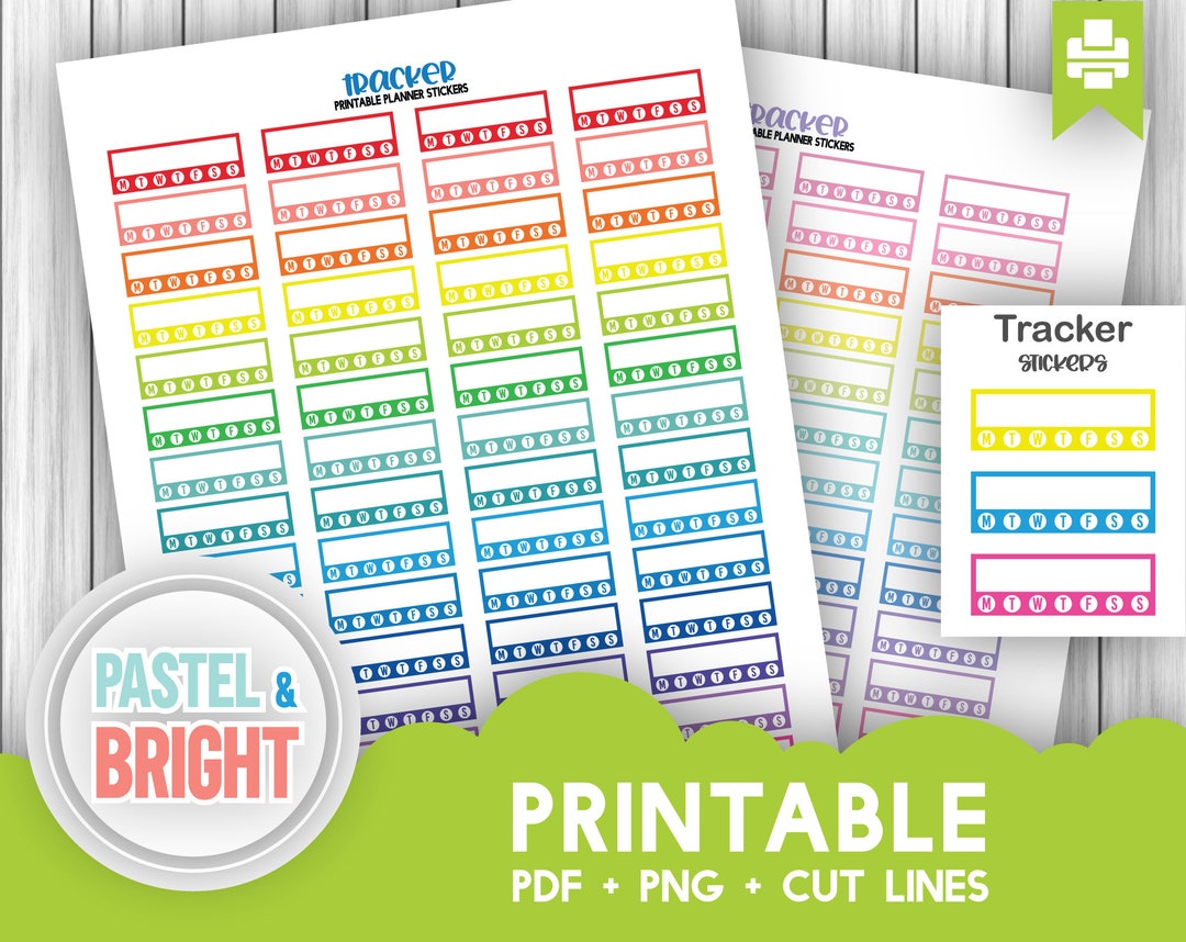 Printable Multicolor Habit Tracker Planner Stickers, Weekly Rainbow ...