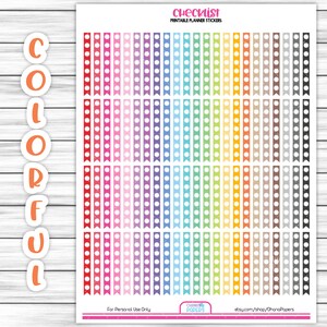 May include: Printable checklist stickers for planners. The stickers are colorful and feature a variety of polka dot patterns. The text "Checklist Printable Planner Stickers" is at the top of the image. The text "For Personal Use Only" is at the bottom of the image.