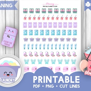 Cleaning Planner Stickers Printable Chore Stickers Chore Planner Bullet Journal Laundry Stickers Cute Kawaii Stickers
