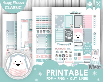 WINTER Happy Planner Printable Stickers Weekly Kit Winter Planner Stickers Mambi stickers Cricut Silhouette Cut Files