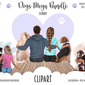 Clipart MEILLEURS AMIS CHIEN, Illustration de famille, clipart maman papa amoureux des chiens, chiots personnalisés - chiens de derrière Clipart créateur