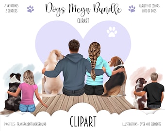 DOG BEST FRIENDS Clipart, Family Illustration, Dog Lover Mom Dad Clipart, Custom Pet Puppies - Dogs From Behind Clipart Creator
