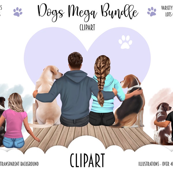 DOG BEST FRIENDS Clipart, Family Illustration, Dog Lover Mom Dad Clipart, Custom Pet Puppies - Dogs From Behind Clipart Creator