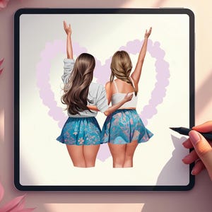 Bästa vänner - Soul Sisters BFF Clipart | Anpassad bästiskonst | Modeflickor PNG | Kurviga och plus size-bästisar | Vy bakifrån bild 8