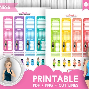Workout Sidebar Tracker Printable Stickers - Fitness Health Running Planner Stickers Steps Hydrate Cricut Stickers Mambi Happy Planner Girl