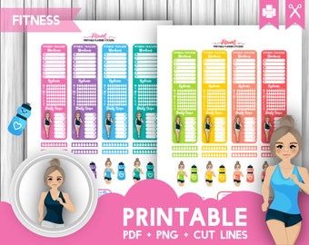 Workout Sidebar Tracker Printable Stickers - Fitness Health Running Planner Stickers Steps Hydrate Cricut Stickers Mambi Happy Planner Girl