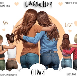 Hermanas y BFF Clipart / Familia, Chicas de moda, Amigos afro personalizados / Hermanas del alma, Tazas y regalos de mejores amigos / Abrazo cálido